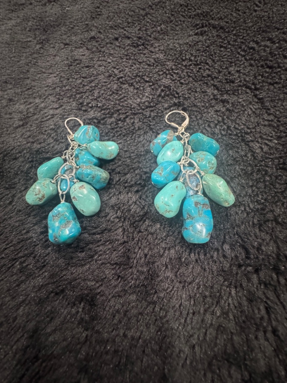 Turquoise Chip Cluster Dangle Earrings - Blue